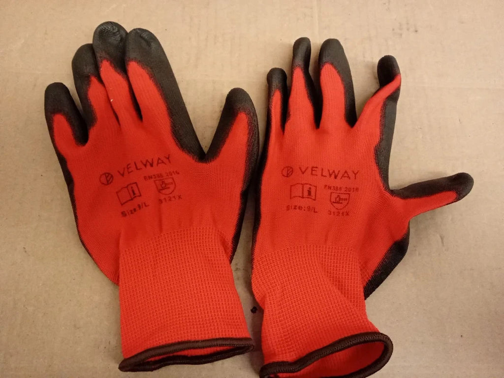 Velway Safety Work Gloves PU Coated Non Slip Gardening L Red Durable Design New