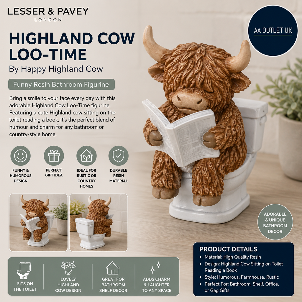 Lesser Pavey Highland Cow Loo Time Happy Highland Funny Resin Bathroom Figure