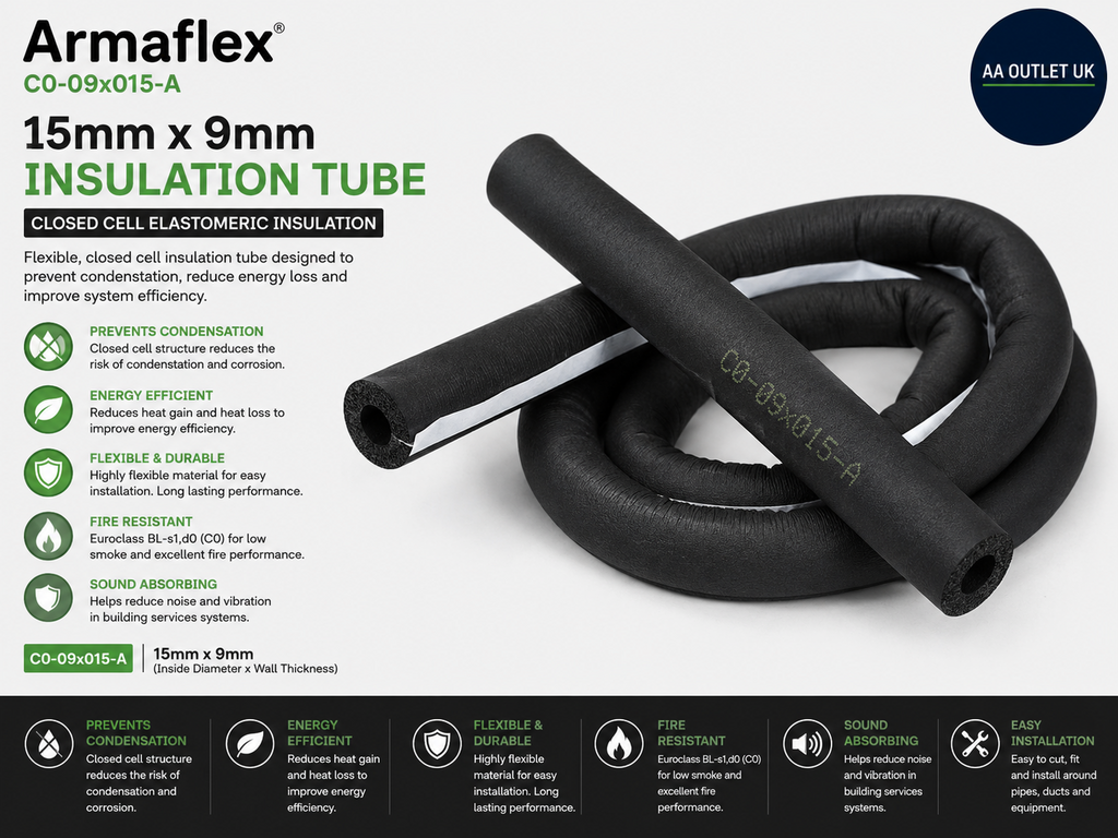 Armaflex C0-09x015-A Black Pipe Insulation 15mmx9mm Foam Tube Aluminum Material