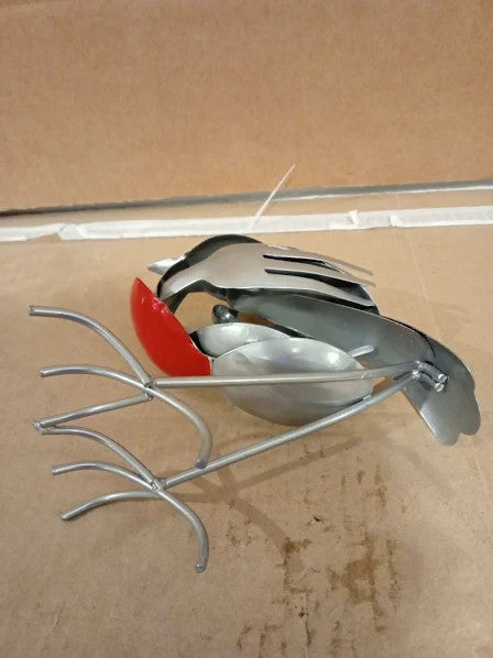 Kfscip Metal Robin Garden Ornaments Handmade Fork Spoon Scrap Art 15x13x7cm