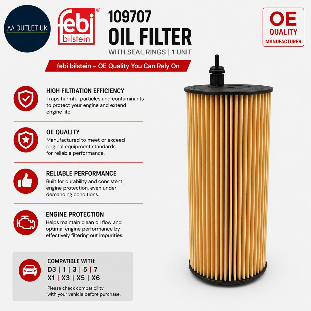 Febi Bilstein 109707 Oil Filter 1 Unit D3 1 3 5 7 X1 X3 X5 X6 16.7x6.4x6.4cm