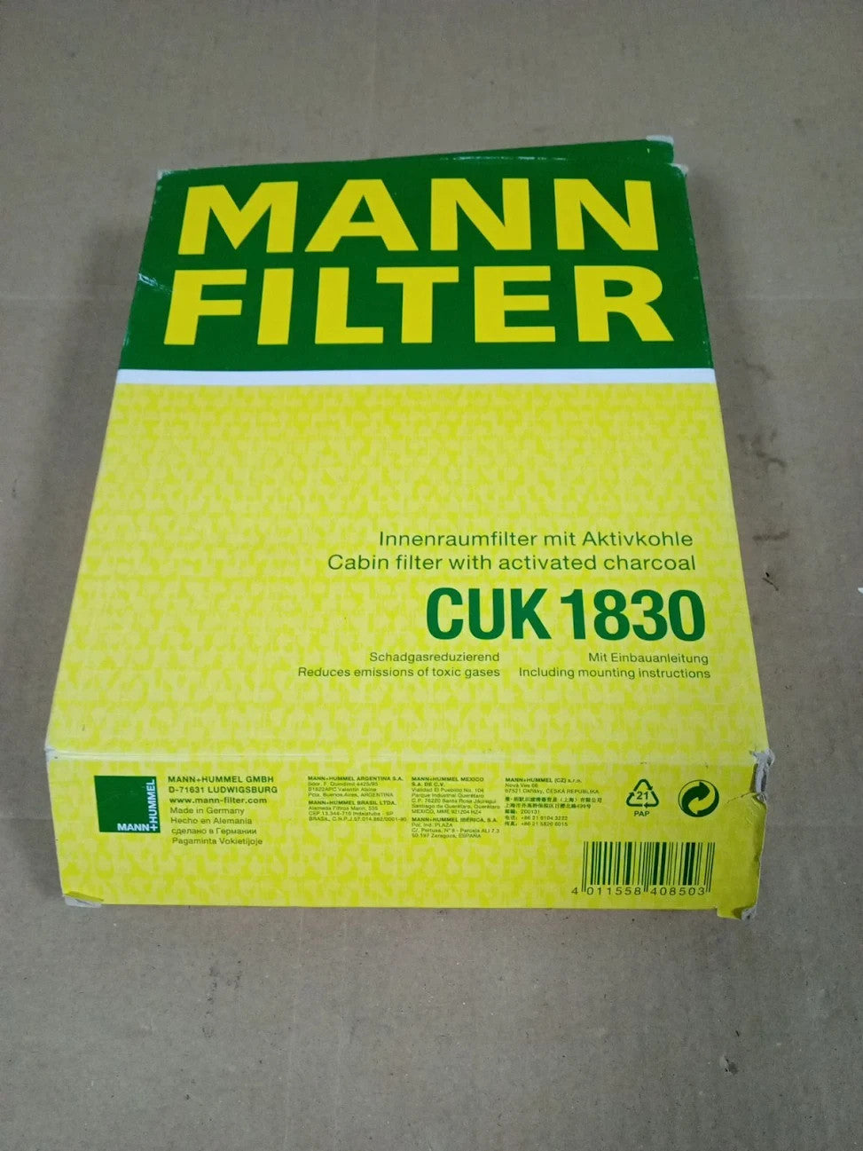 MANN FILTER CUK 1830 Cabin Air Filter Pollen Activated Carbon Cars New