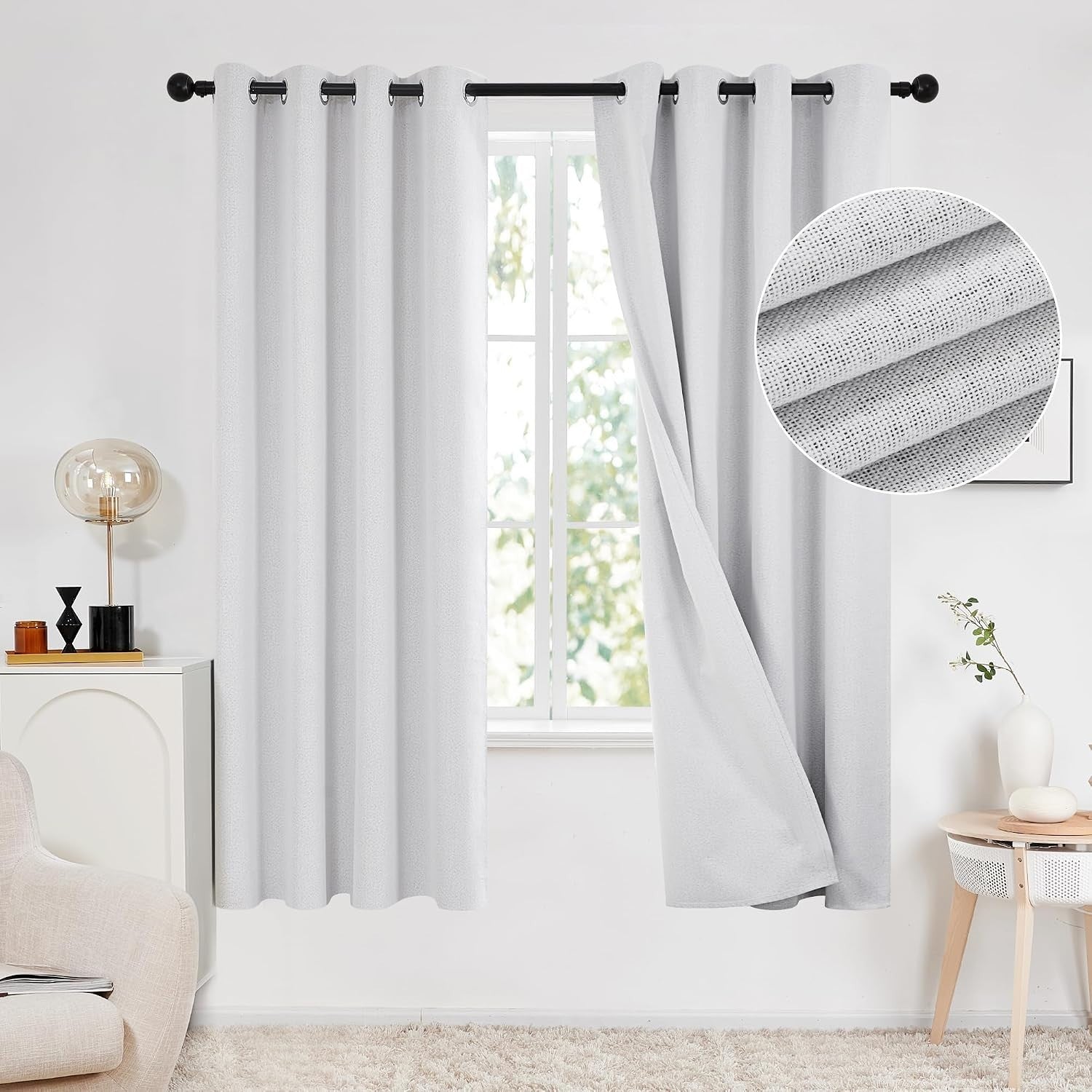 Deconovo Total Blackout Curtains Double Sided Faux Linen Ring Top 66x72cm New