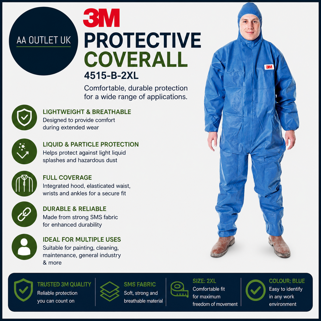 3M Protective Coverall Blue 4515B Polyester Dry Clean Only No Fur 2XL