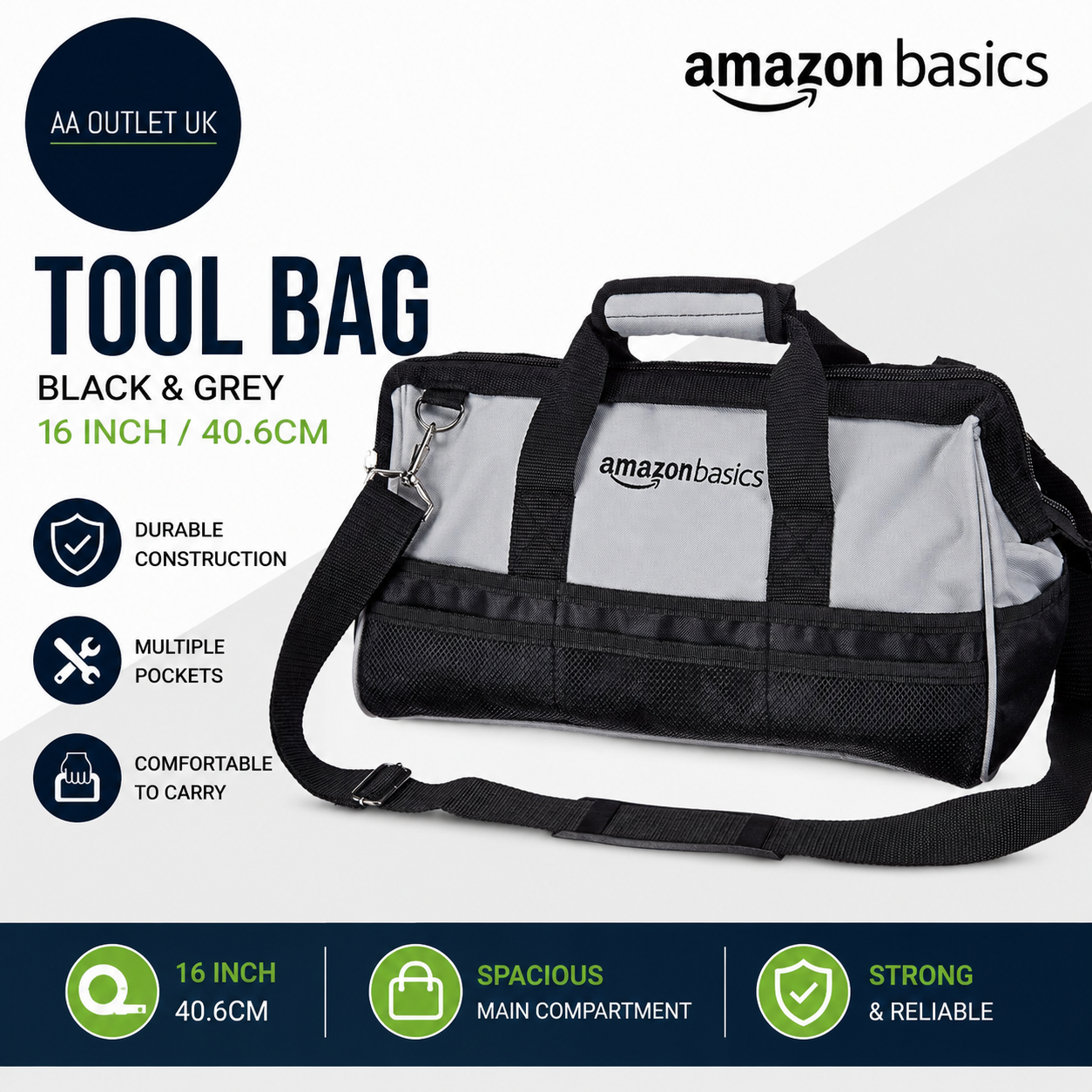 Amazon Basics Durable Wear Resistant Tool Storage Bag Adjustable Shoulder Strap
