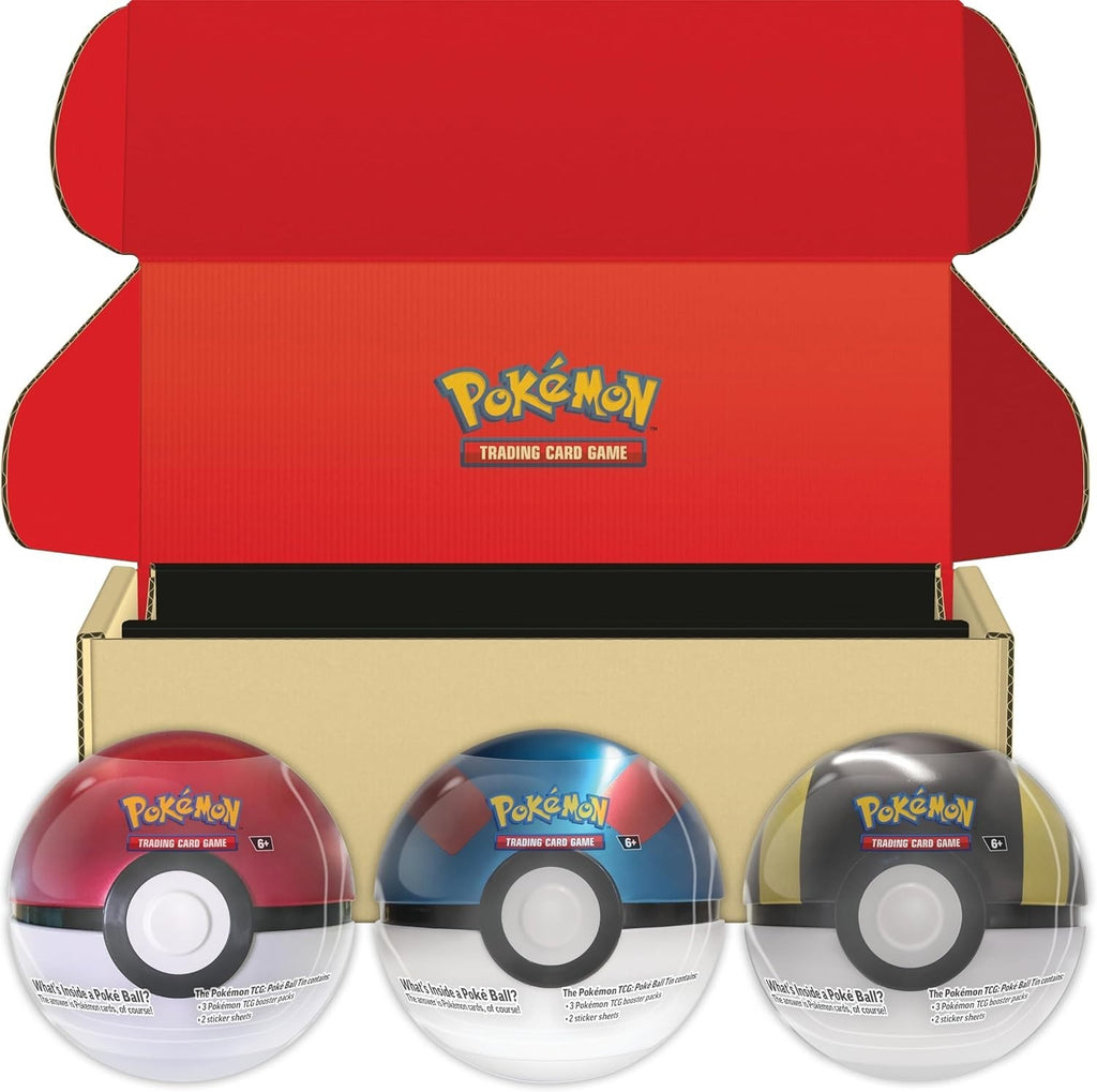 Pokemon TCG Tin Bundle Great Ball Ultra Poke Ball 9 Booster 6 Sticker Sheet New