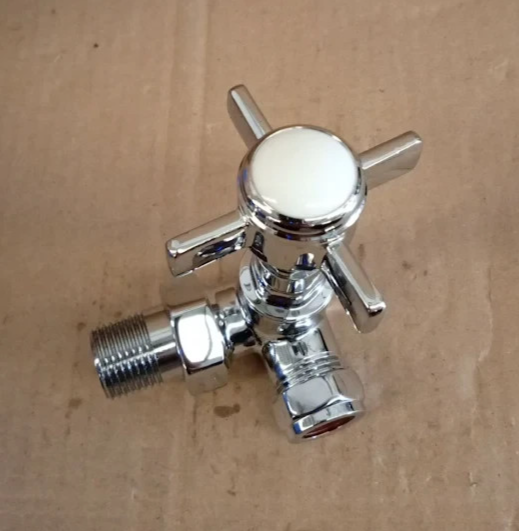 VANCOCO 1/2inx15mm Chrome Radiator Valve Corner Pair Cross Handwheel Design New