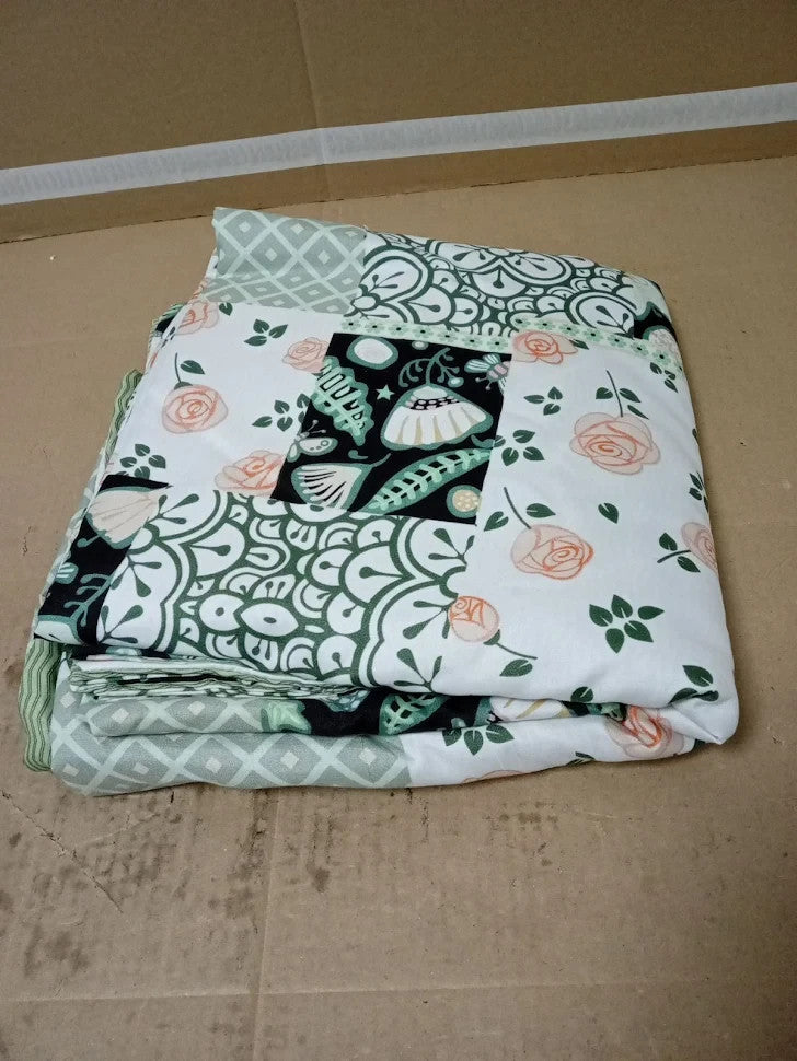 DJY Floral Duvet Cover Set King Size 3 Piece Green Bedding Wrinkle 220x230cm New
