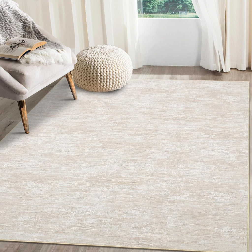 Solid Rug Living Room 120x170cm Modern Low Pile Washable Beige Minimalist New