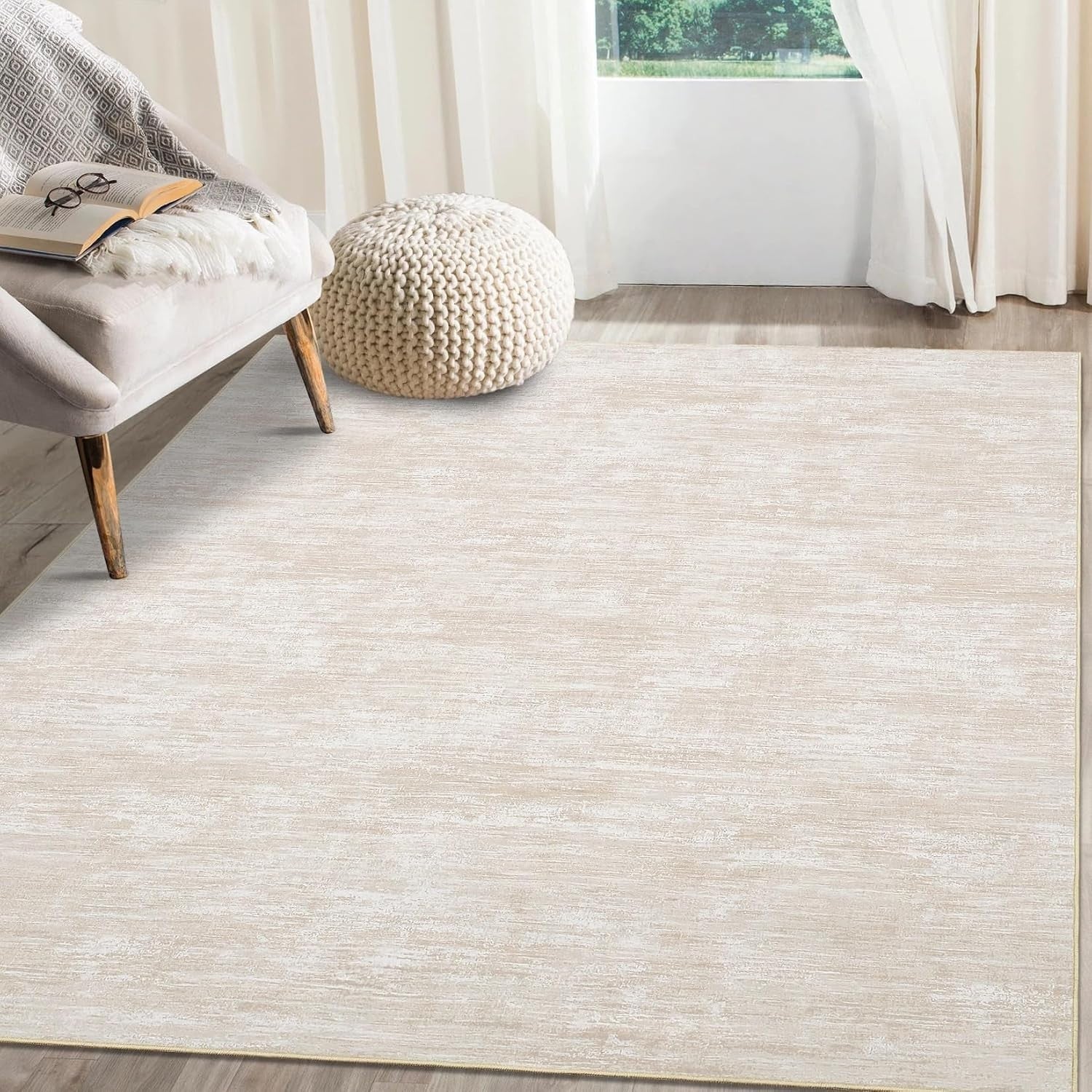 Solid Rug Living Room 120x170cm Modern Low Pile Washable Beige Minimalist New
