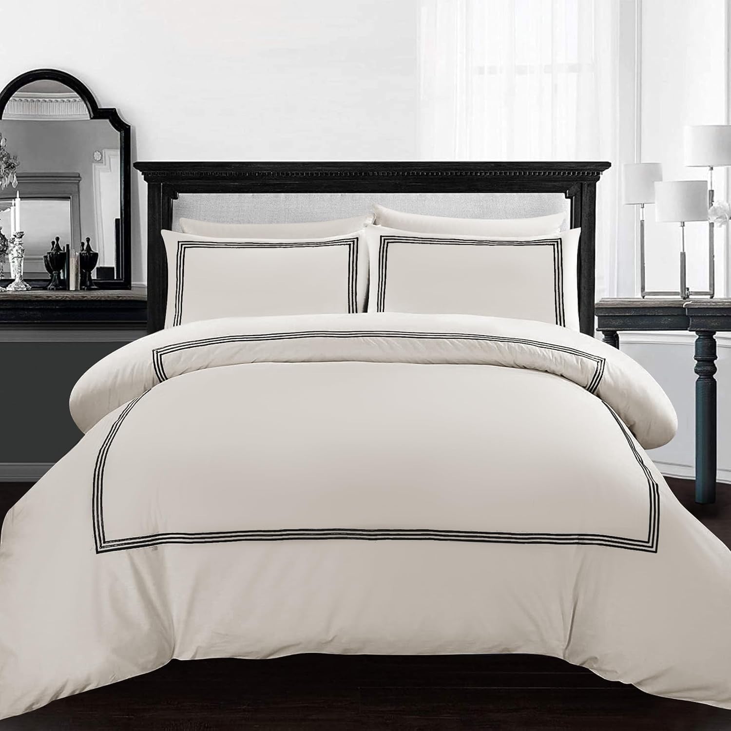 AR Ware Double Duvet Cover Set Soft Luxury Bratta Stitch Embroidered 200x200cm