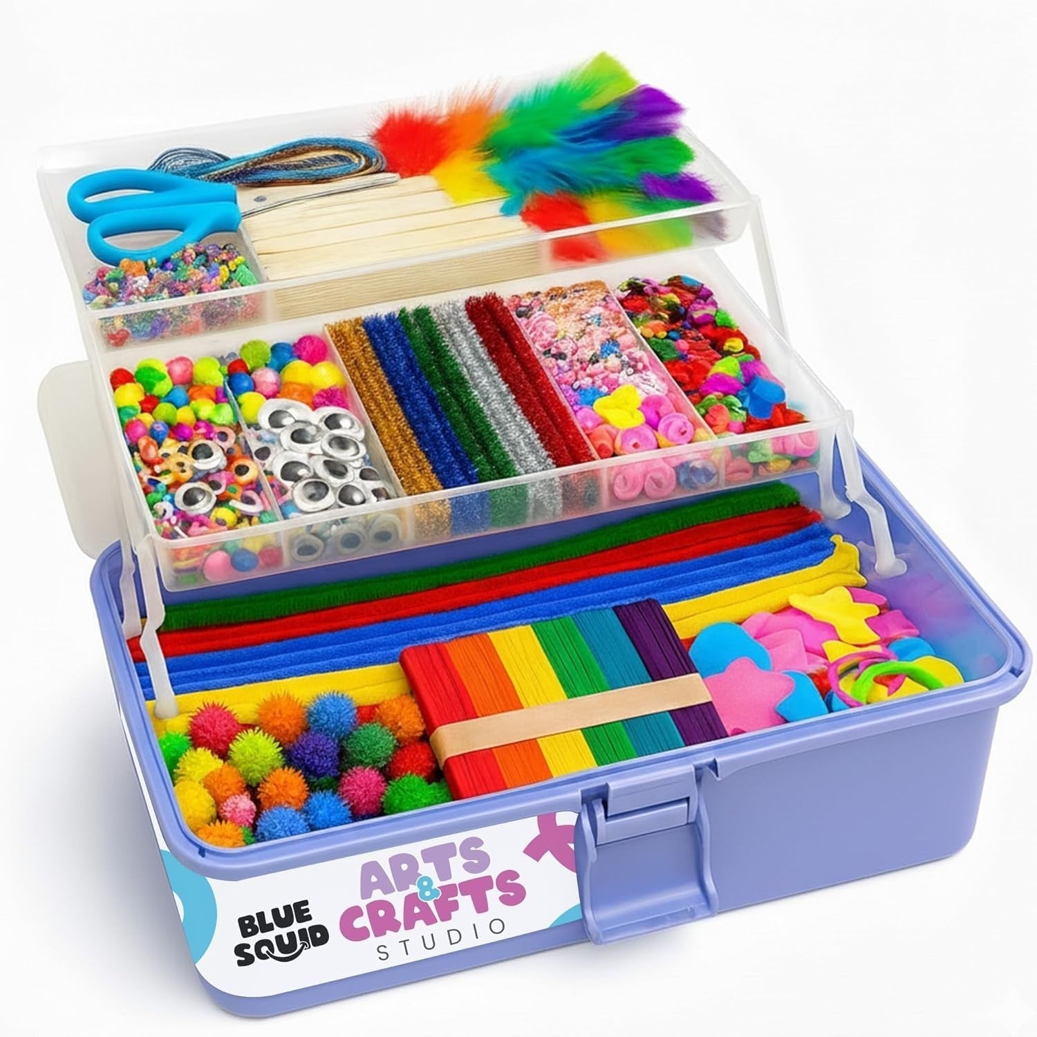 Blue Squid Arts Crafts Purple 2800pcs Deluxe Supplies Box 18 Compartment 4+ New