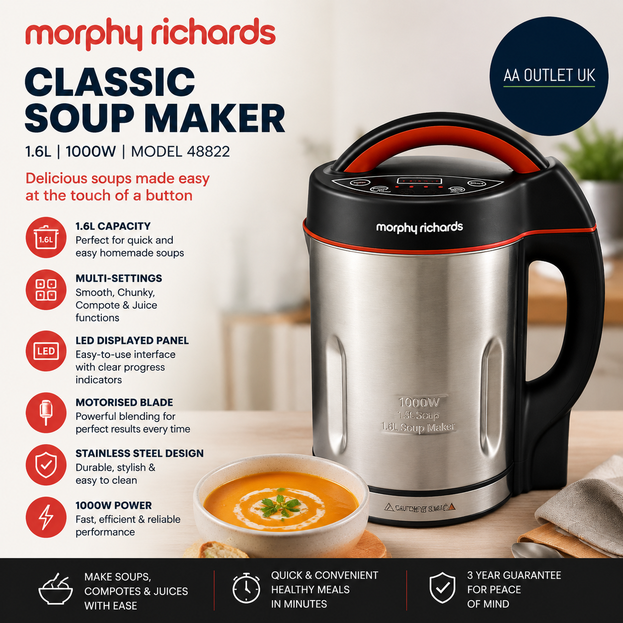 Morphy Richards Classic Soup Maker 1.6L Multi Settings Led Displayed Panel