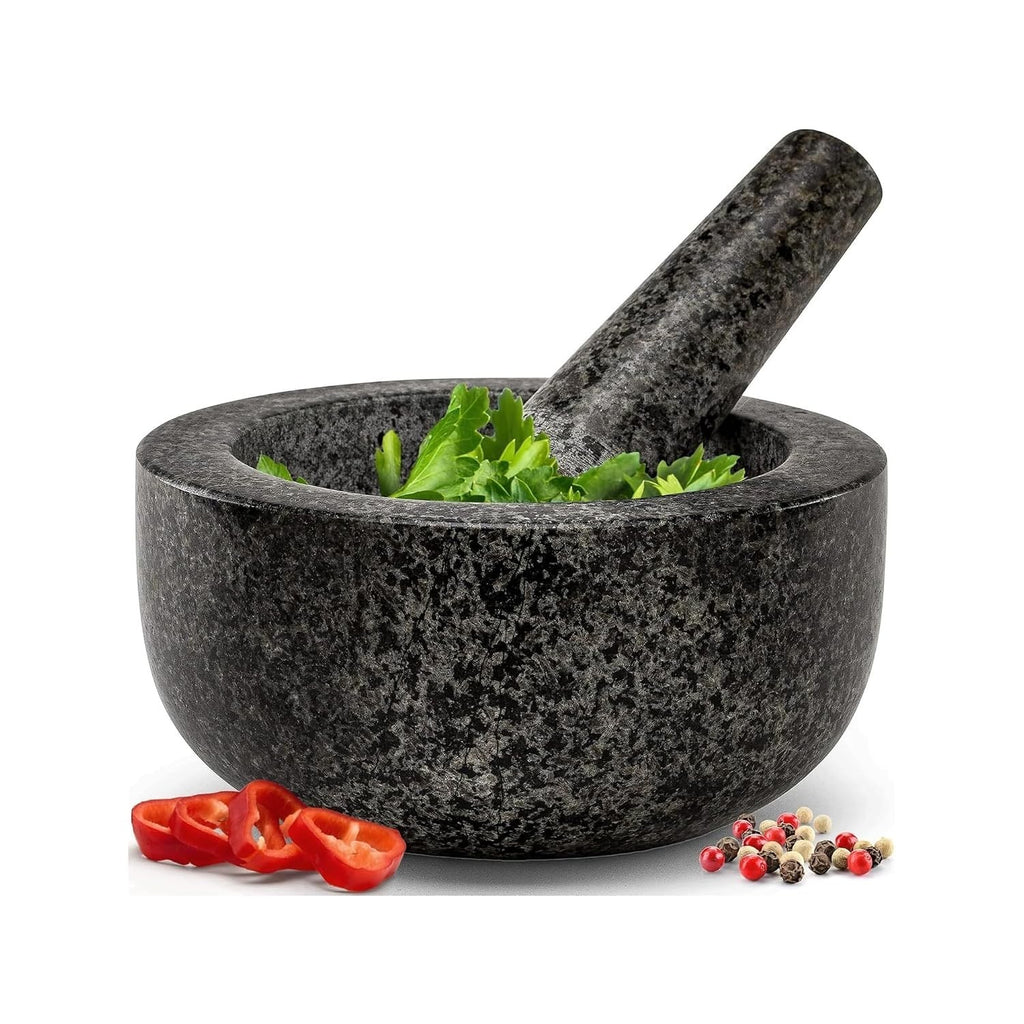 Zuvo Pestle Mortar Set Natural Stone Spice Herb Grinder Crushes Black New
