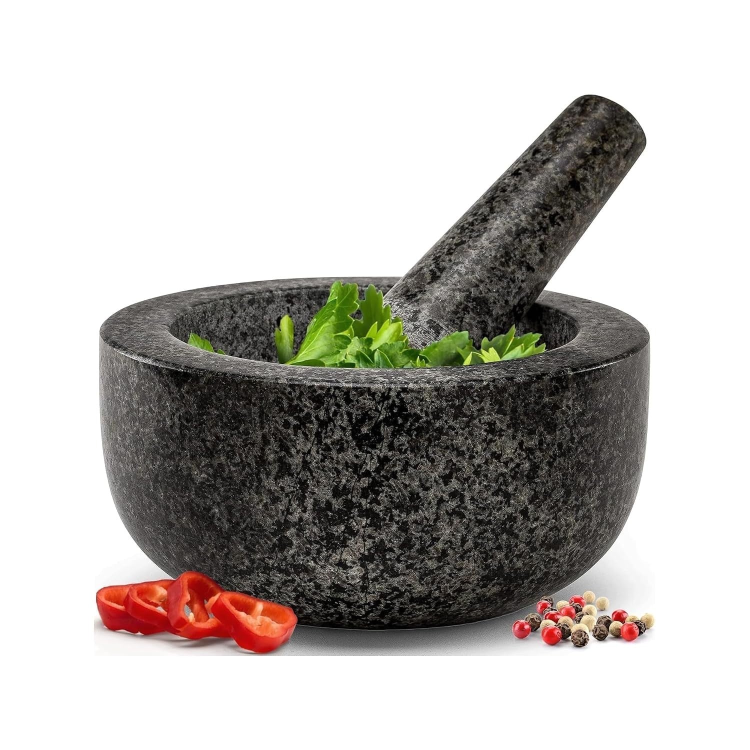 Zuvo Pestle Mortar Set Natural Stone Spice Herb Grinder Crushes Black New