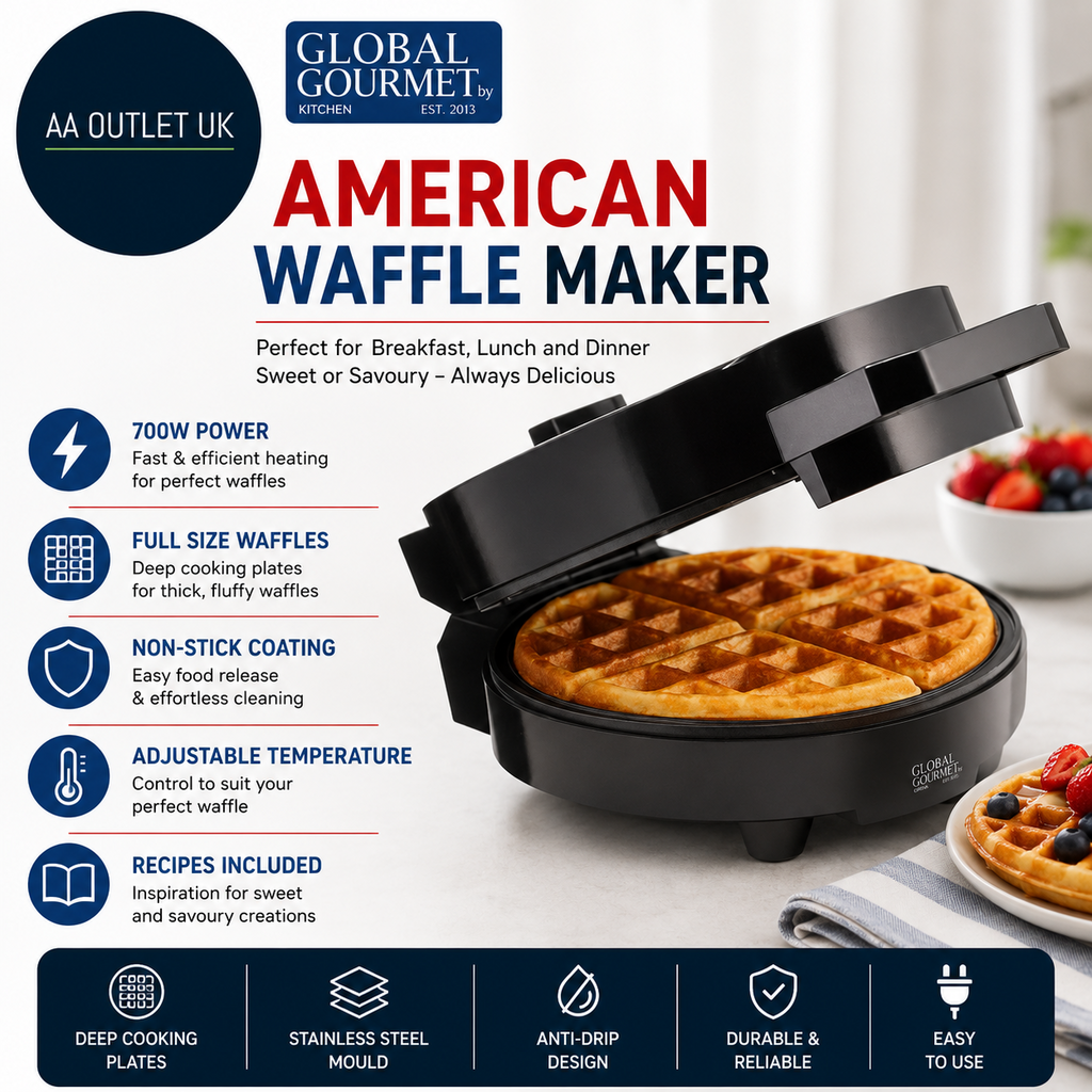 Global Gourmet Full Size American Waffle Maker Iron Machine 700W Electric