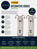 Command Decorative Hook Indoor Use 2 Metal Hooks Hang Jackets Purses Handbags