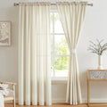 Melodieux 2 Panel Faux Linen Voile Net Curtains Semi Sheer 55x72in Beige