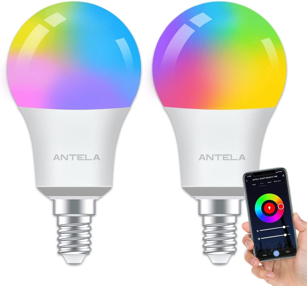Antela Smart Bulb E14 Alexa Light Bulb A60 7W 806LM LED RGB Dimmable 2pc New
