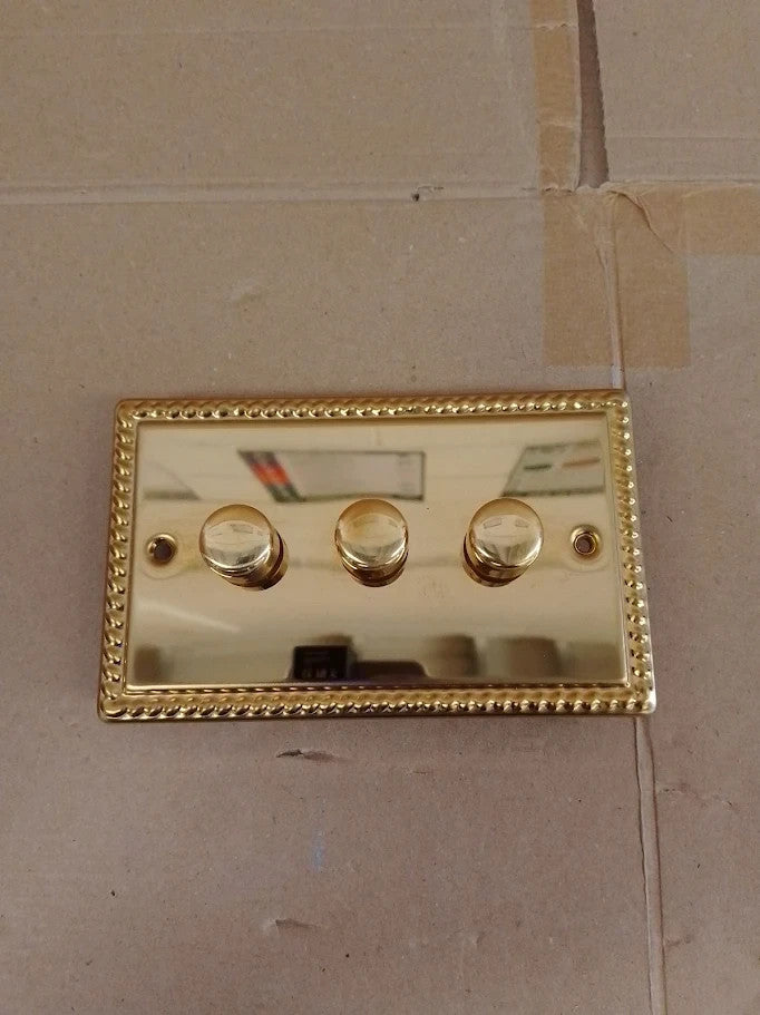 Varilight Georgian Brass LED Dimmer Switch V Pro Series 3 Gang Double New
