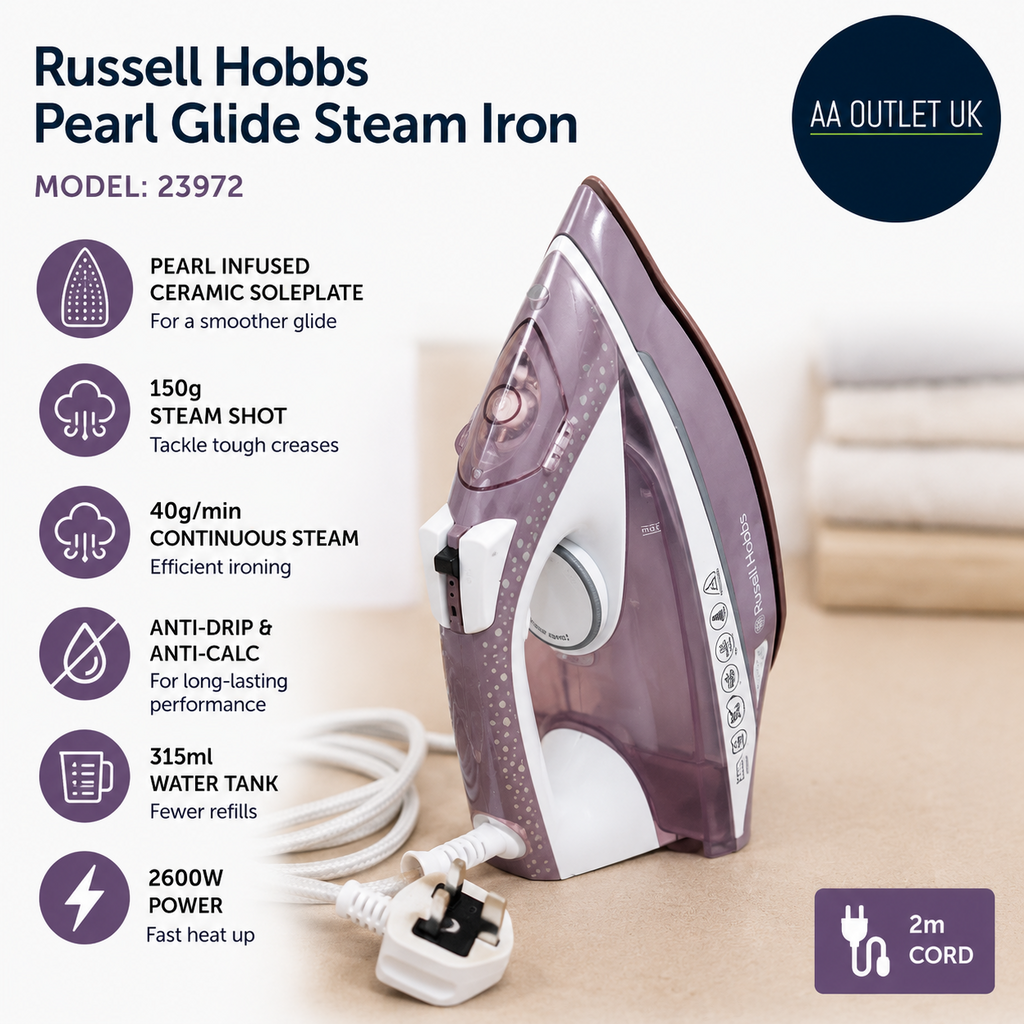 Russell Hobbs Glide Steam Iron Pearl Infused Ceramic Soleplate Smooth 315ml Tank