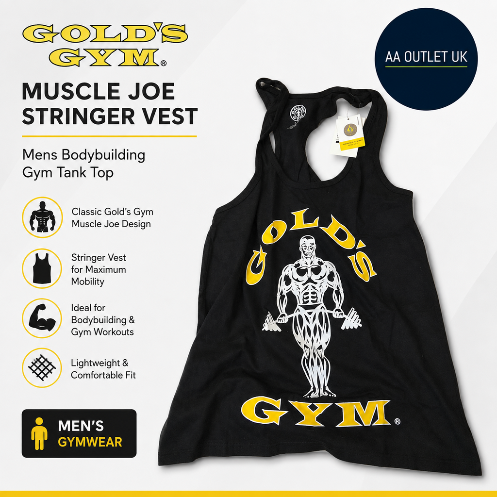 Golds Gym Muscle Joe Mens Stringer Vest Black Bodybuilding Gym Tank Top XL New