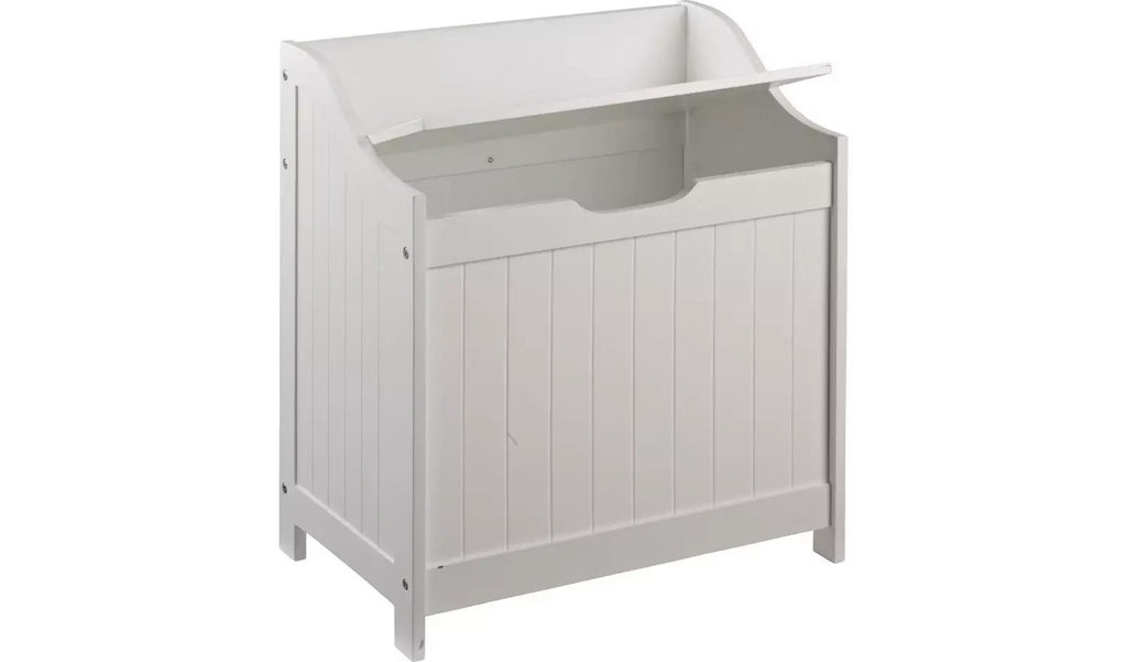 Home 60L Monks Bench Style Laundry Box White 58x55x35cm Self Assembly