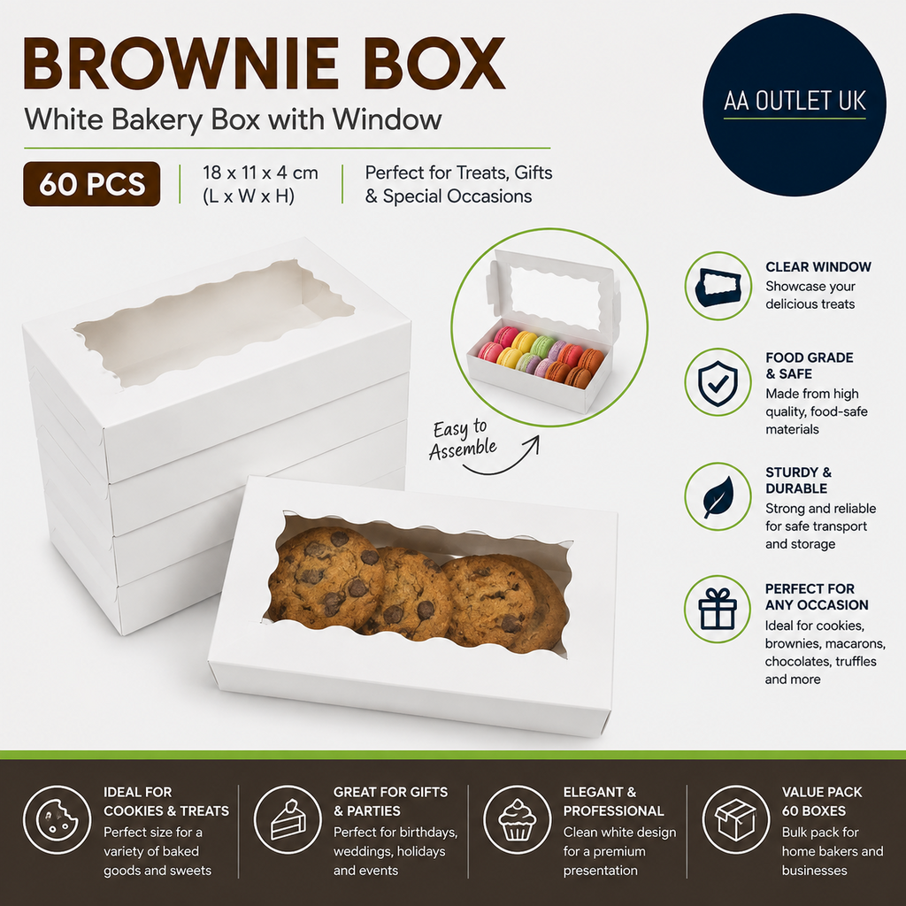 XMSHYODSM Brownie Box 60pc Cookie Boxes 18x11x4cm White Bakery Pastry