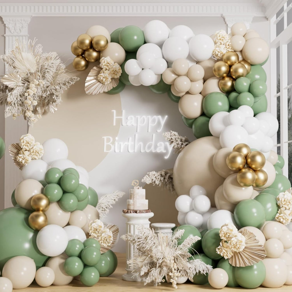 Aule Sage Green Balloons Arch 155pcs Olive Gold Party Balloon Garland New