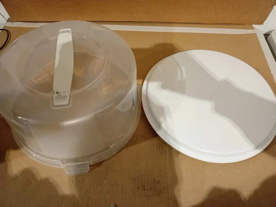Accurate Carrier Box 30cm Round Cake Holder Lid Handle Lock Clips White Design