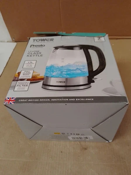 Tower PT10090BLK Illuminating Glass Kettle Removable Filter Boil Dry 1.7L 2200W