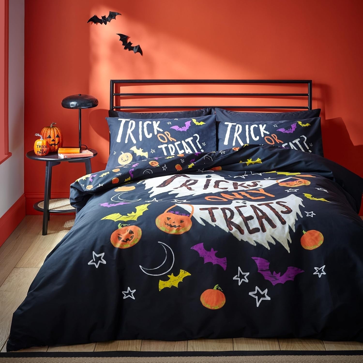 Halloween Trick Treat Duvet Cover Single Reversible Black Bedding Design New