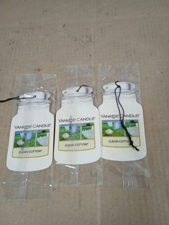 Yankee Candle Car Jar Scented Air Freshener Clean Cotton 3 Count New