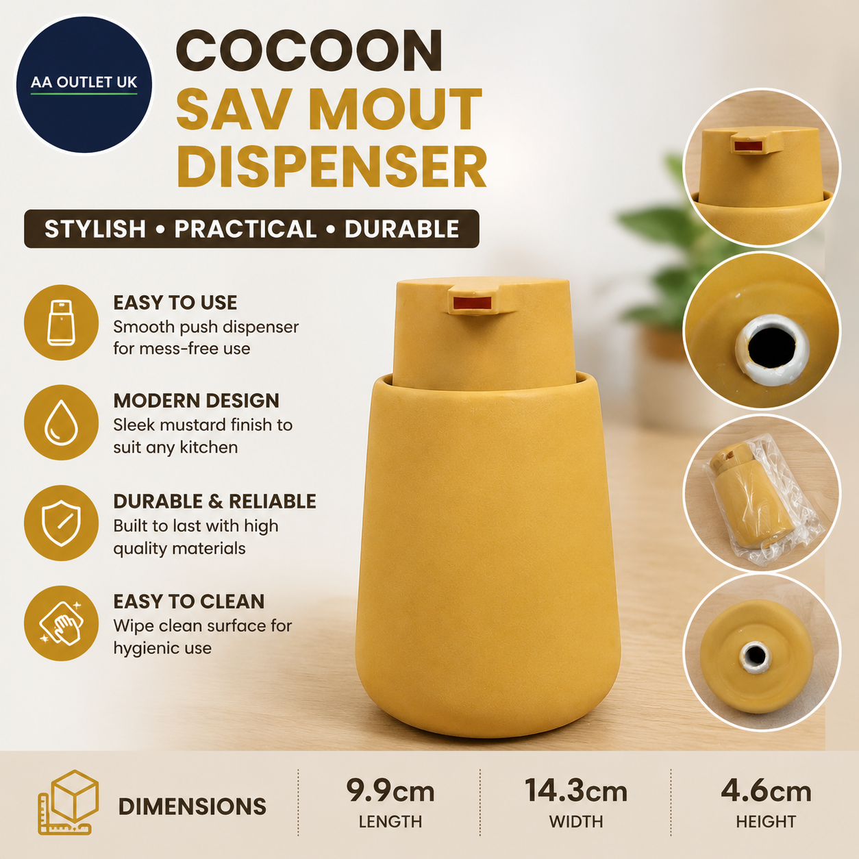 5 Five Simply Smart Cocoon Sav Mout Dispenser Mustard Nickle Free 9.9x14.3x4.6cm