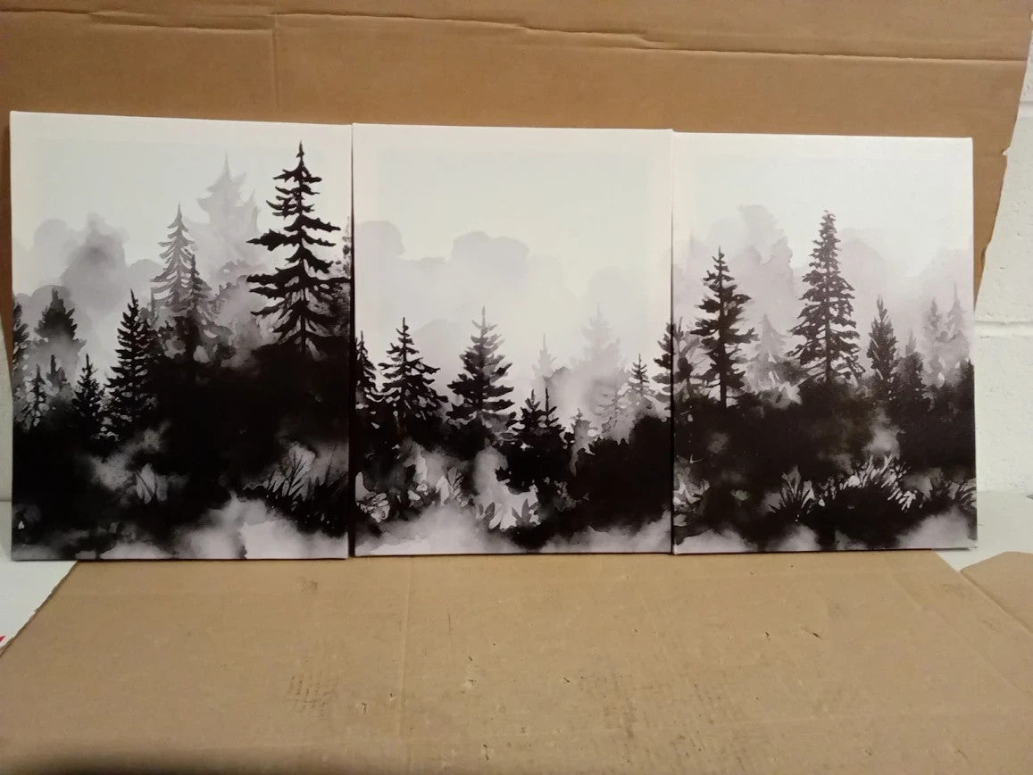 Dazzlewall 3pc Framed Misty Forest Wall Art Decor Landscape 12x16in New