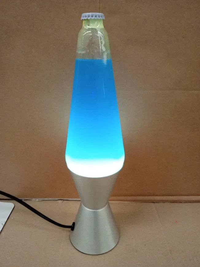 Lava Lamp 2103 White Wax Blue Liquid Silver Base Cap Original 14.5in Motion Lamp