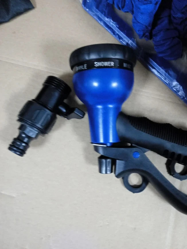 Zenmos 100ft Expandable Garden Hose Pipe 8 Function Spray Nozzle Flexible Blue