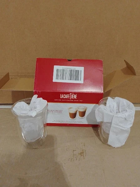 La Cafetia Double Walled Glass Latte Mugs Set 2 Heat Resistant 300ml New