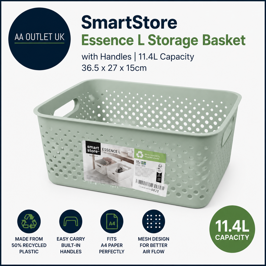 SmartStore Storage Basket Handles Green 11.4L 36.5x27x15cm Plastic Bin Recycled