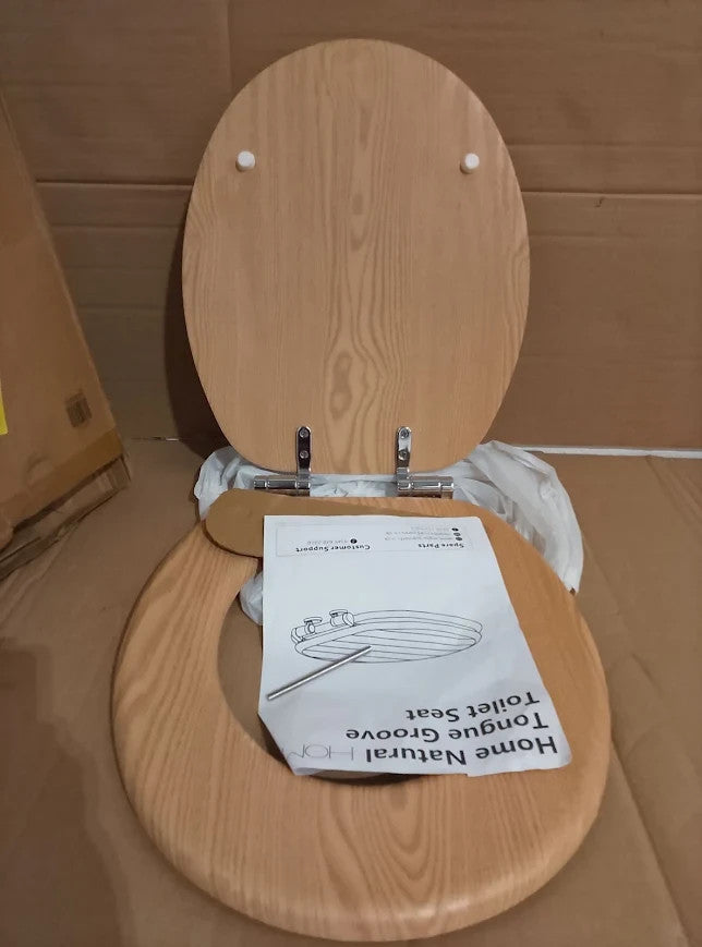 Argos Home Moulded Wood Toilet Seat Natural Slow Close 45.6x37.4x5cm New
