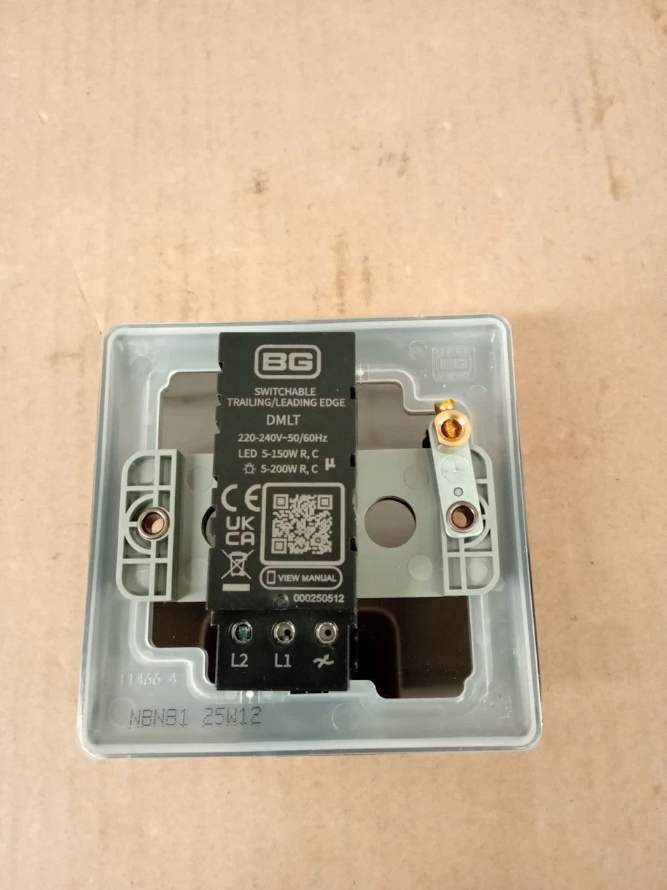 BG Electrical Intelligent Single Wall Dimmer Switch 2 Way Nexus Metal NBN81 200W