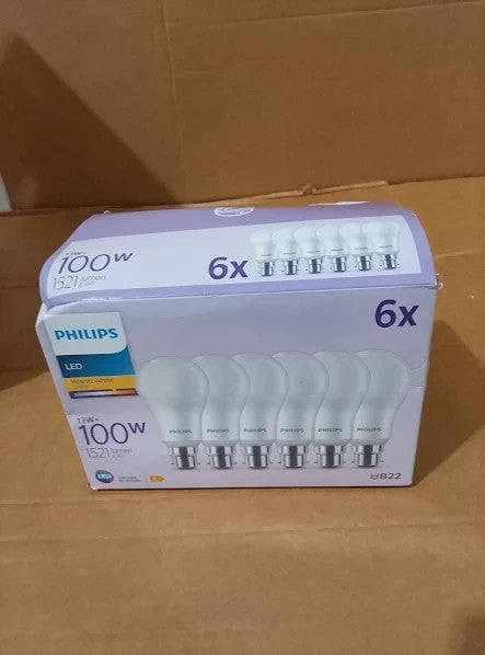 Philips LED Frosted A60 Light Bulb 6 Pack Warm White 2700K B22 Bayonet Cap