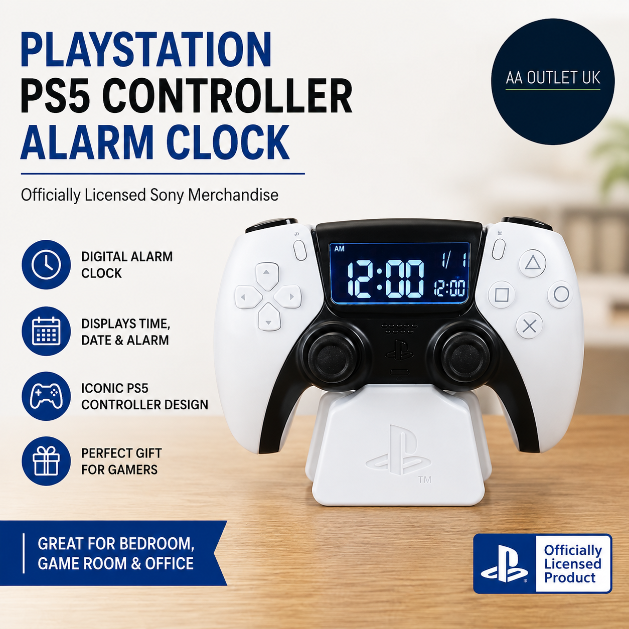 Paladone PlayStation PS5 Controller Alarm Clock Officially Licensed Sony
