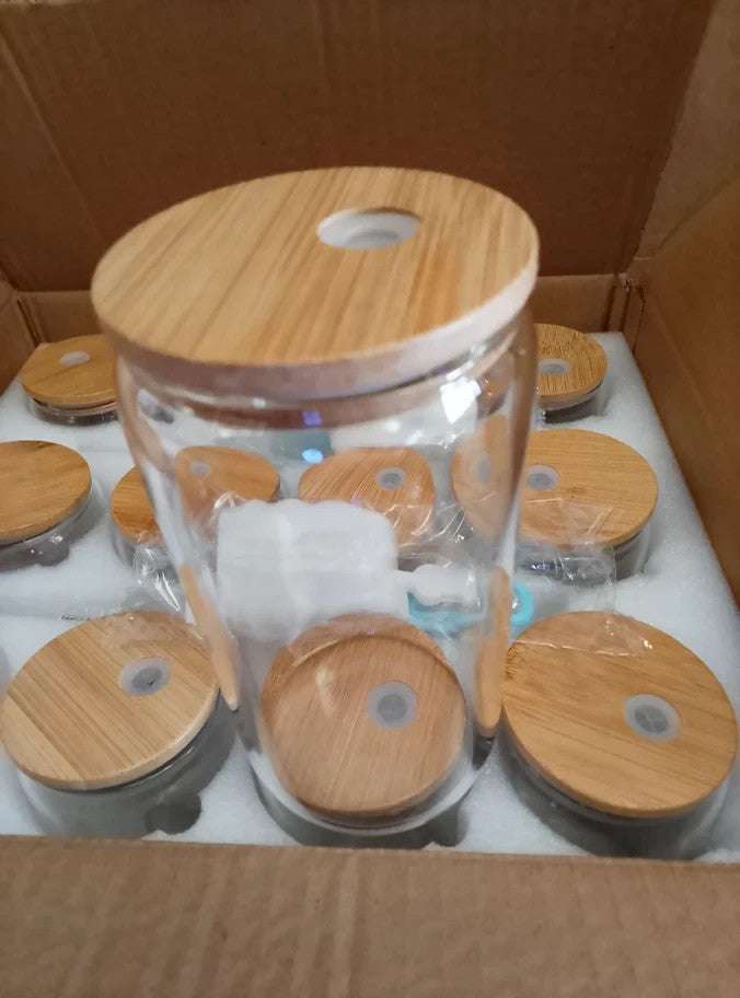 Glass Cups Lids Straws 12Pcs 16oz Iced Coffee Set Reusable Beer Can Shaped New