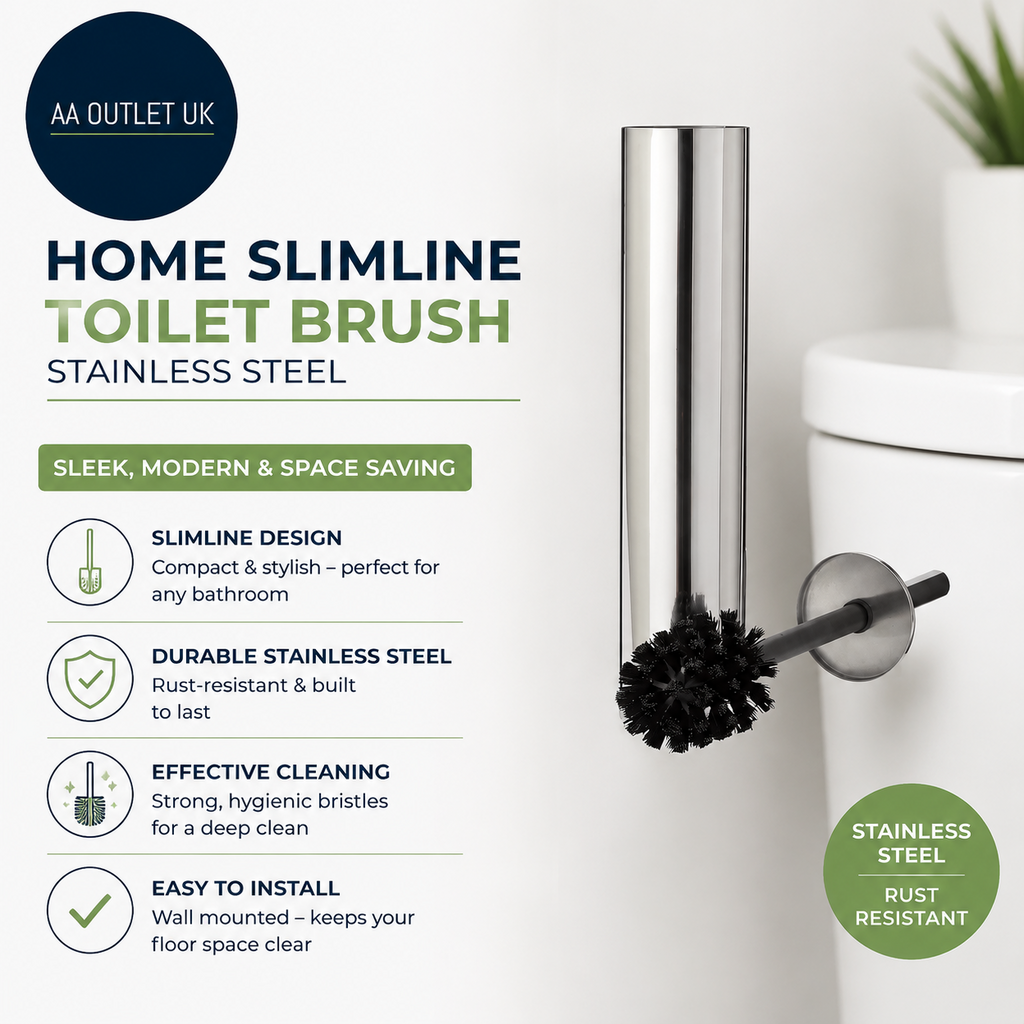 Home Slimline Toilet Brush Stainless Steel Sleek 38.5x6.5x6.5cm