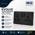 BG Electrical Double Switched Power Plug Wall Socket Screwless Evolve Matt Black
