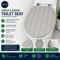 Home Tongue & Groove Style Toilet Seat Adjustable Hinges Grey 45x37.3x5.3cm