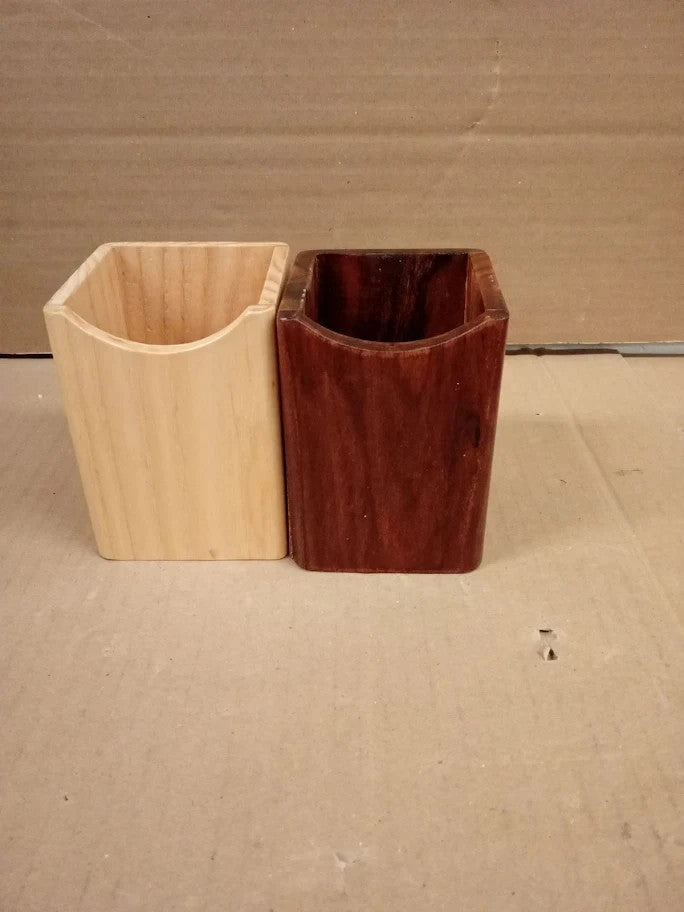 Shopukasa 2pc Wood Pen Pencil Holder Stand Multi Purpose Natural Wood New