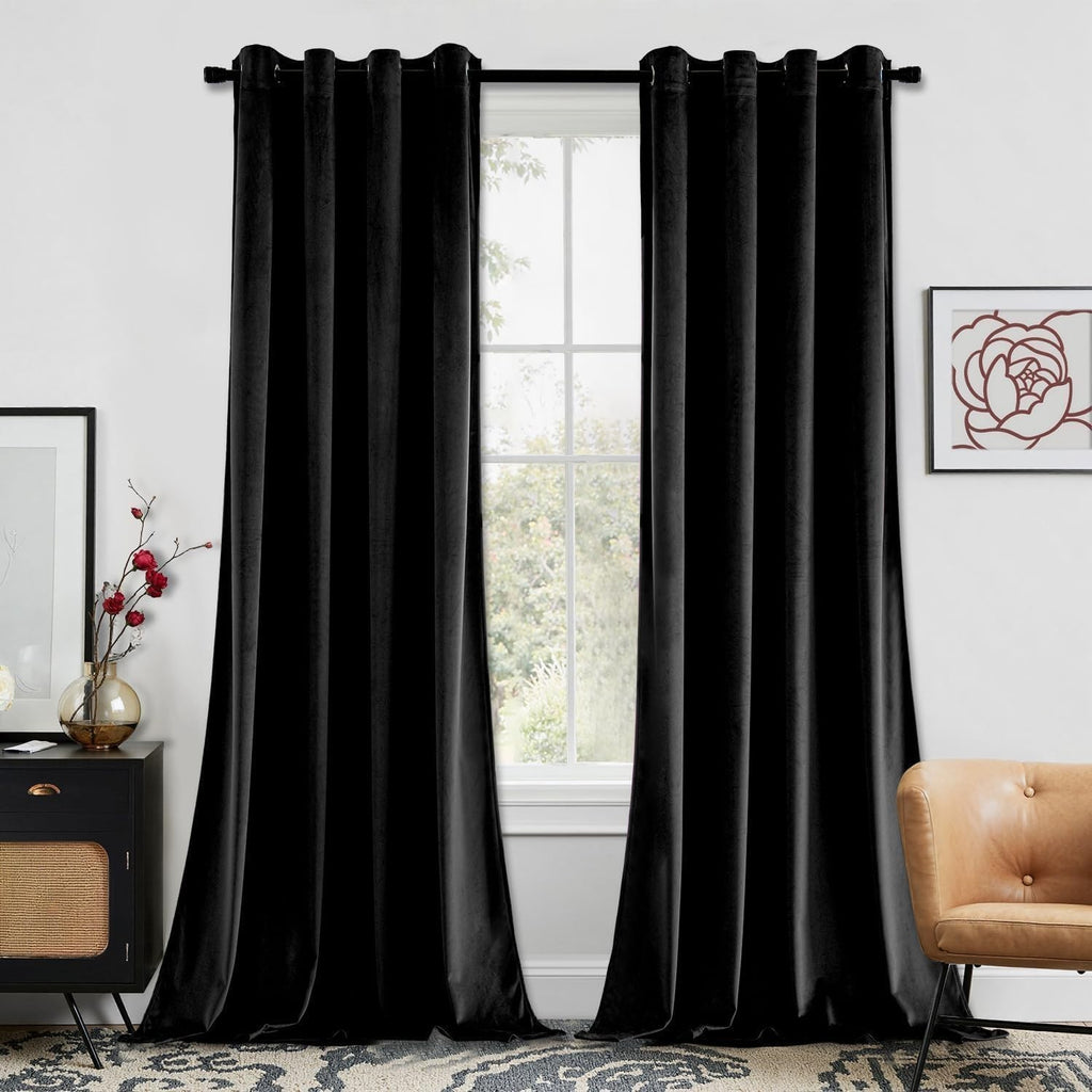 Miulee Black Velvet Bedroom 2 Panel Set 90in Drop Curtains Soft 2.29x1.68m New
