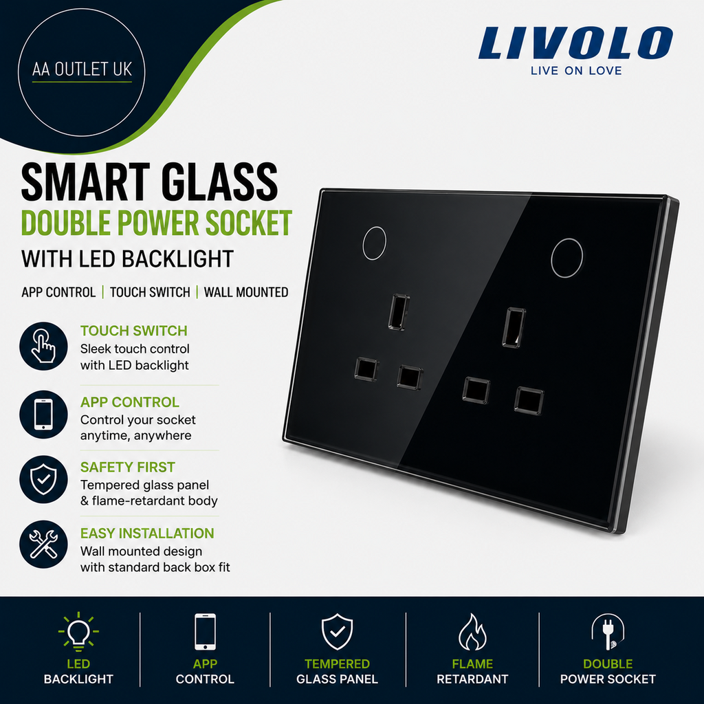 Livolo Smart Tempered Glass Double Power Socket LED Backlight App Control
